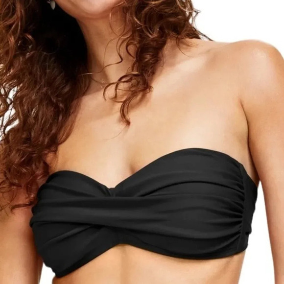 NWT Bar III Twist Bandeau Bikini Swim Top With Removable Straps Size S Black - Picture 2 of 13